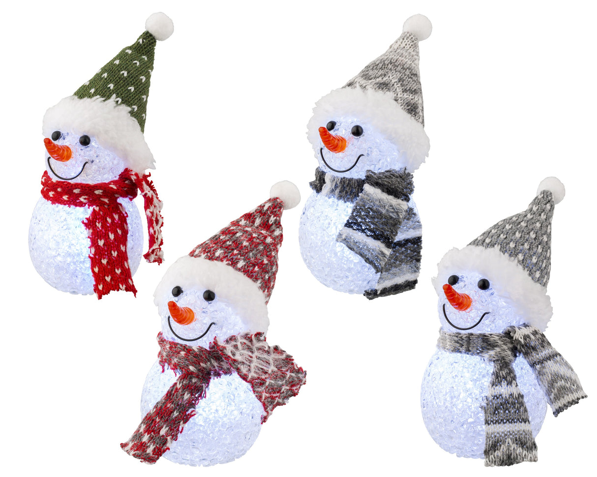 Lumineo 16cm Lit Snowman Ornament with Hat and Scarf - (Choice of 4) - 486465