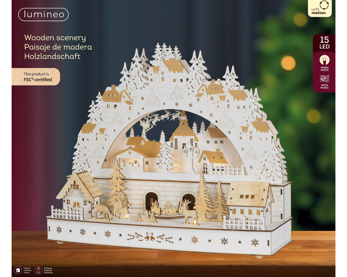 Lumineo 38.2cm LED Wooden Houses Christmas Village Silhouette - 487065