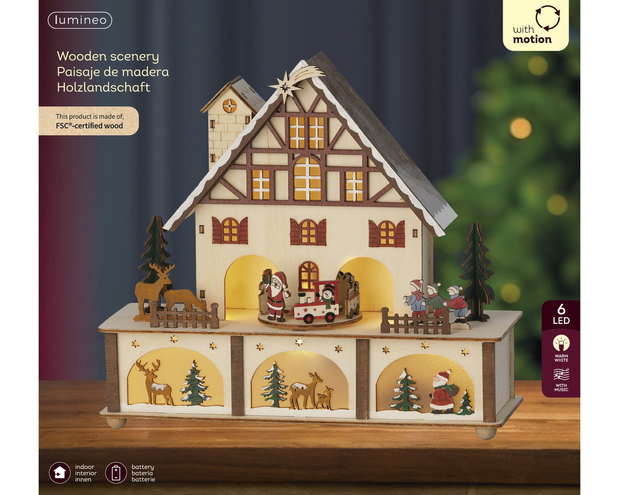 Lumineo 27cm LED Wooden Santa's Workshop Silhouette - 487729