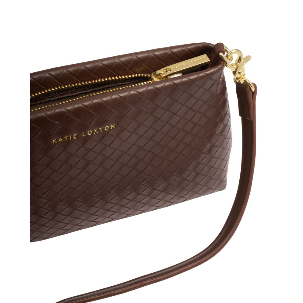 Katie Loxton Small Nova Woven Texture Clutch - Dark Chocolate