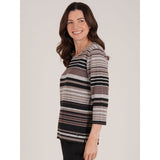 Tigi Stripe & Diamantes Crew Neck Top - Brown