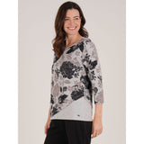 Tigi Wild Flower Curved Hem Top - Grey