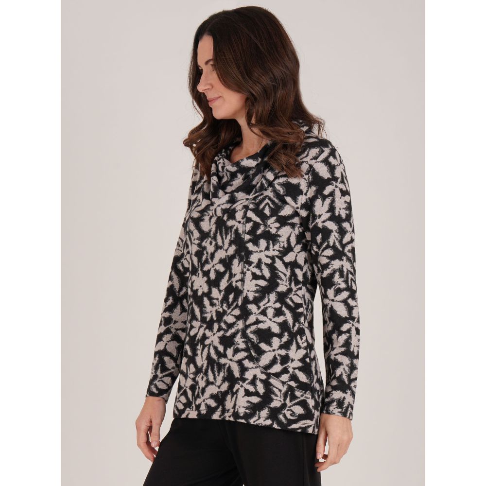 Tigi Abstract Flowers Cowl Neck Top - Grey
