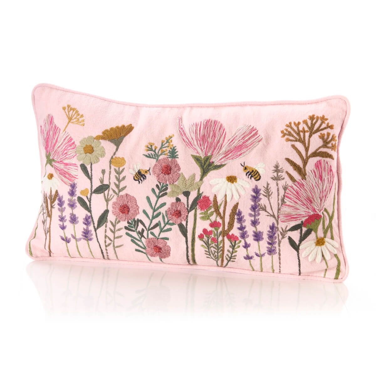 Richard Langs Pink Floral Bees Embroidered Cushion - 4FD380
