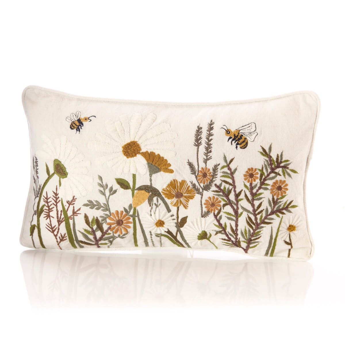 Richard Langs Off White Floral Bees Embroidered Cushion - 4FD381
