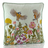 Richard Langs Green Mixed Floral Birds Embroidered Cushion - 4FE151