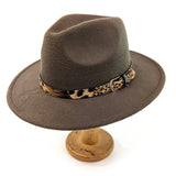 Black Ginger Brown Animal Print Fedora Hat - 501-104