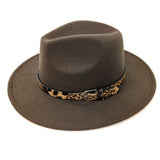 Black Ginger Brown Animal Print Fedora Hat - 501-104