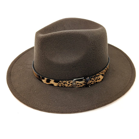 Black Ginger Brown Animal Print Fedora Hat - 501-104