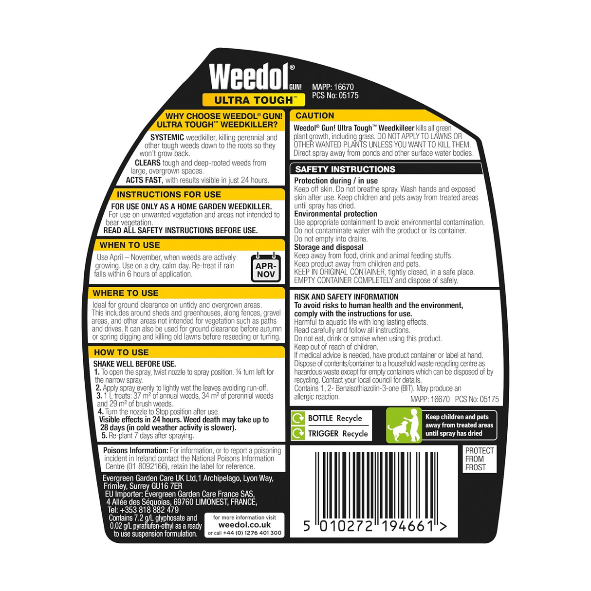 Weedol Ultra Tough Ready To Use Weedkiller 1L