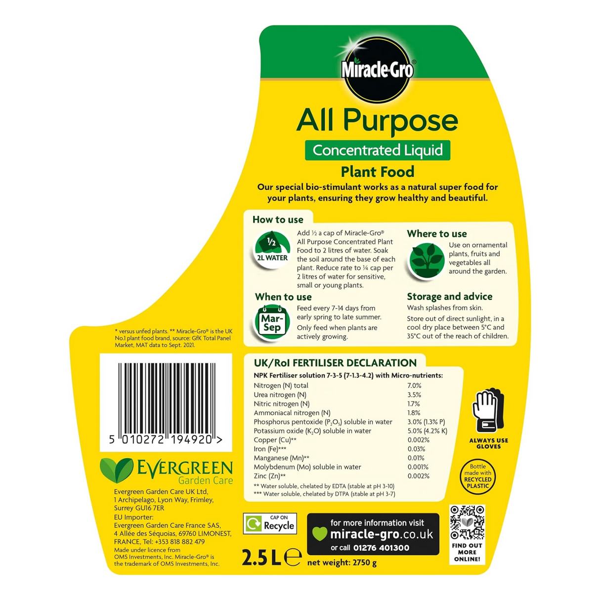Miracle-Gro All Purpose Concentrated Liquid Plant Food 2.5L