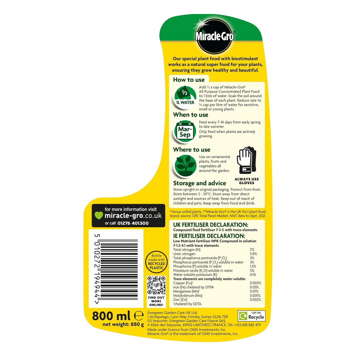 Miracle-Gro All Purpose Concentrated Liquid Plant Food 800ml