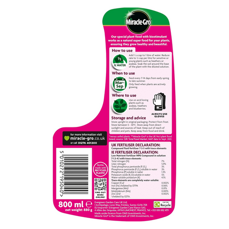 Miracle-Gro Azelia, Camellia & Rhododendron Concentrated Plant Food 800ml
