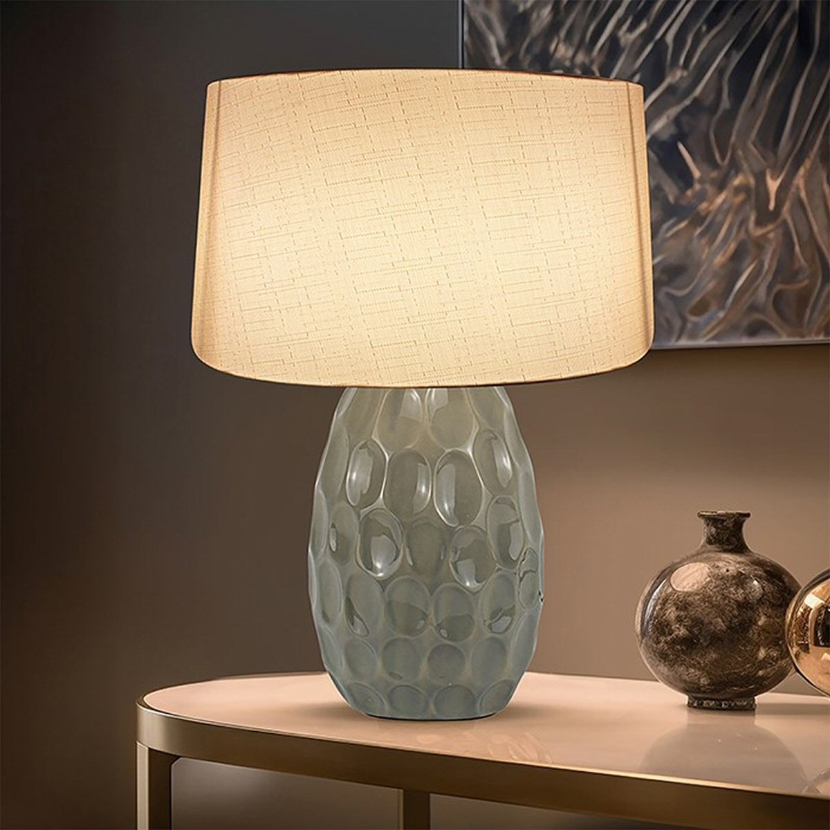 Joe Davies 47cm Grey Dimple With Shade Table Lamp