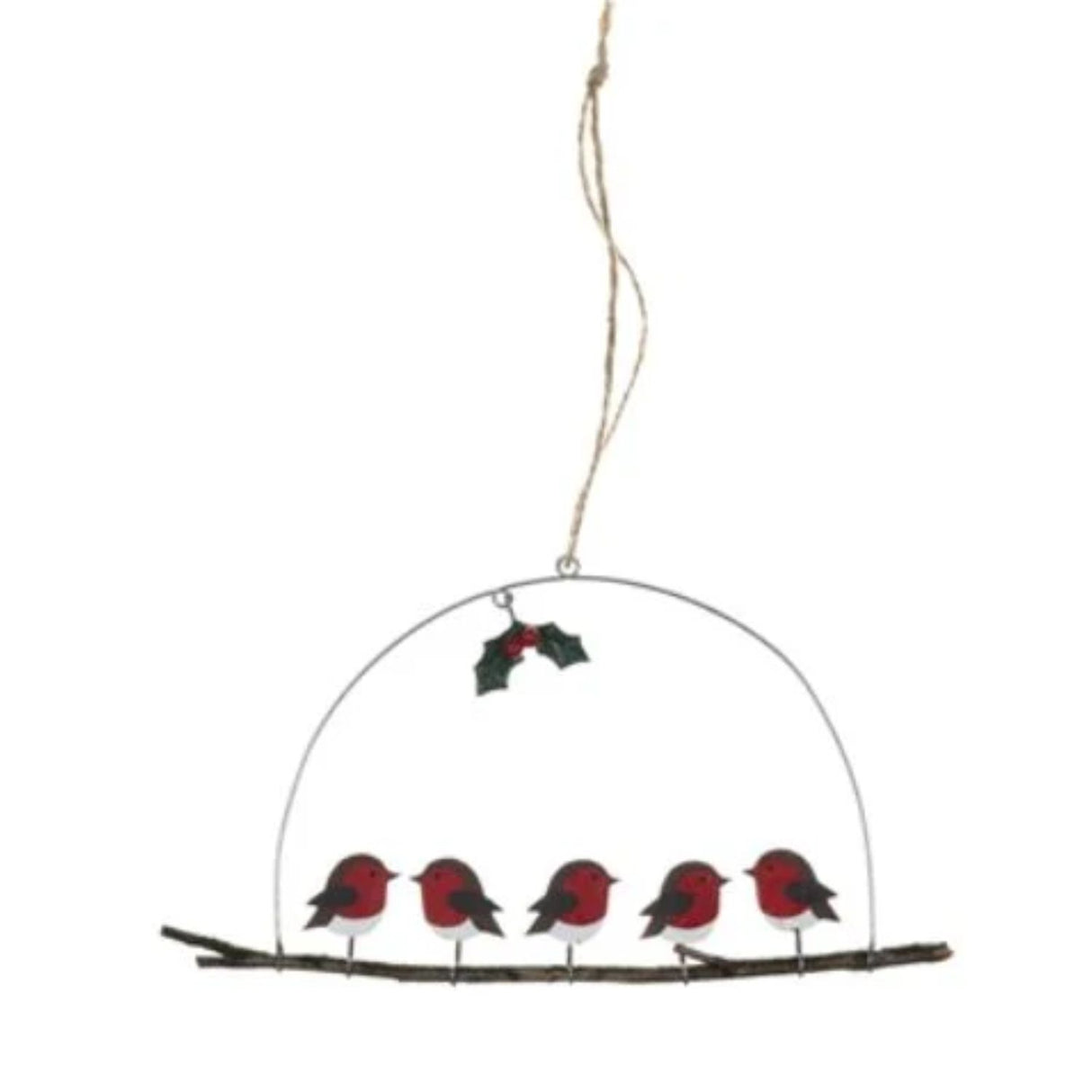 Shoeless Joe Five Robins on Perch Hanging Decoration