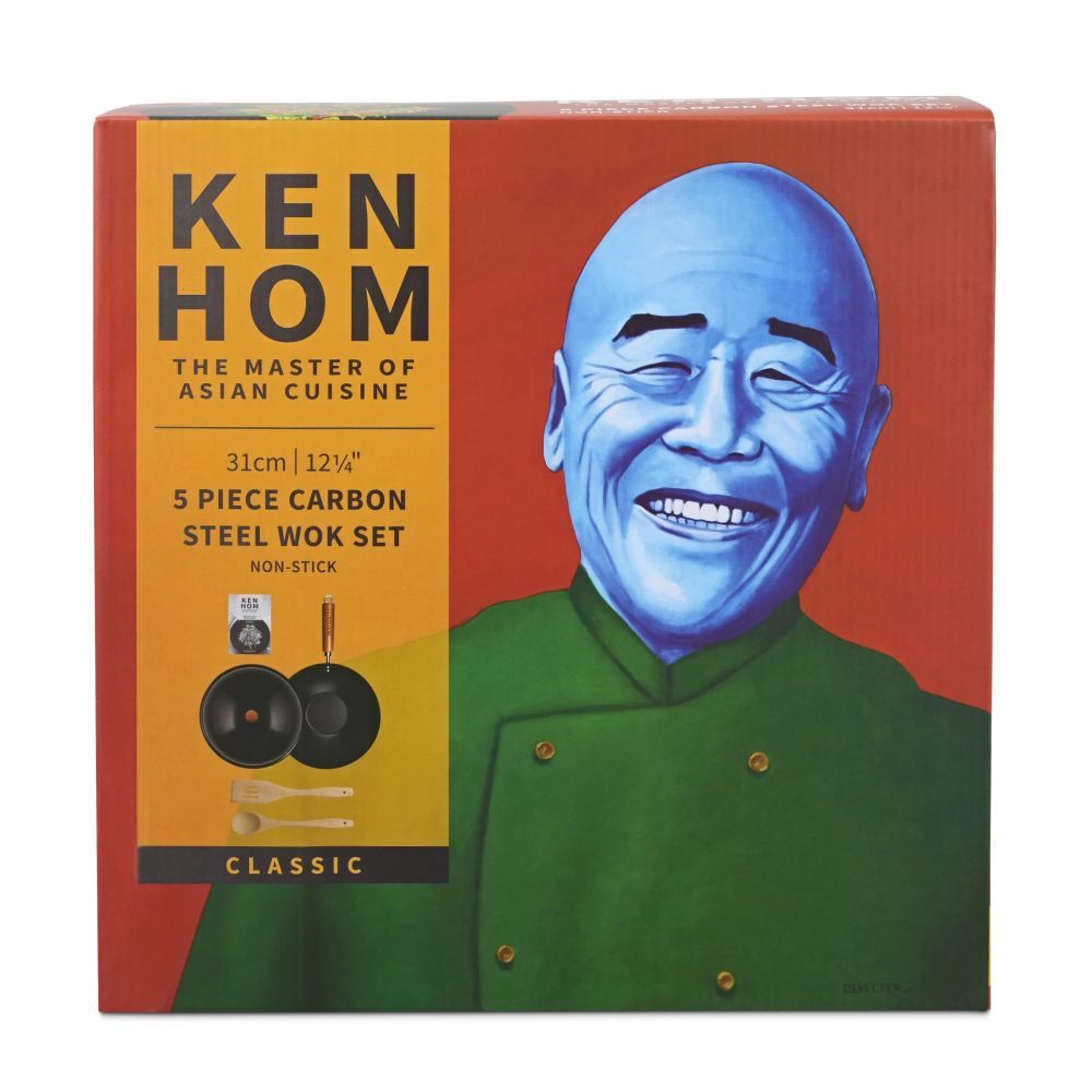 Ken Hom Woks 5 Piece 31cm Wok Set with Lid, Spatula & Spoon