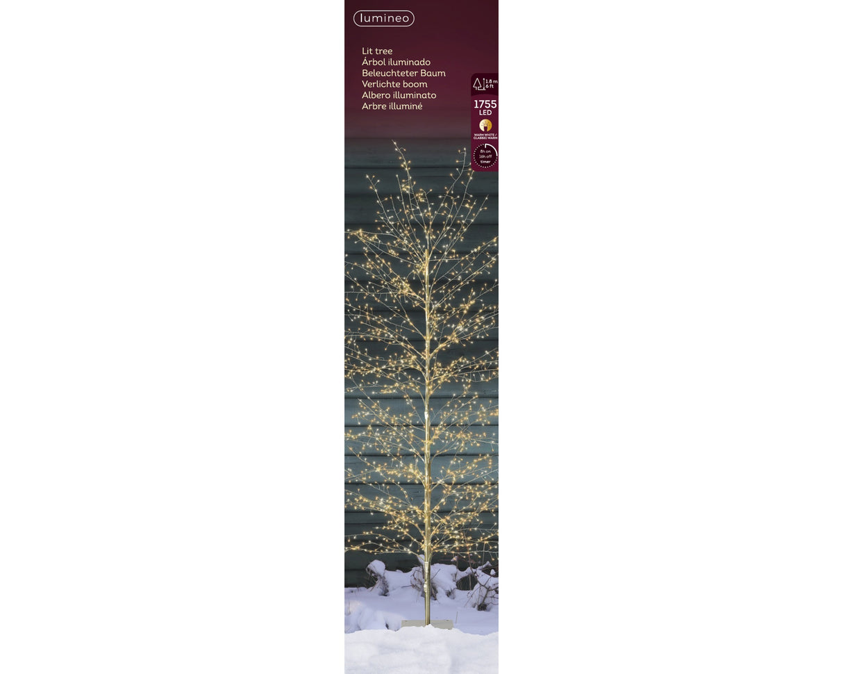 Lumineo 180cm Gold/Classic/Warm White Micro LED Tree - Gold Frame - 501130