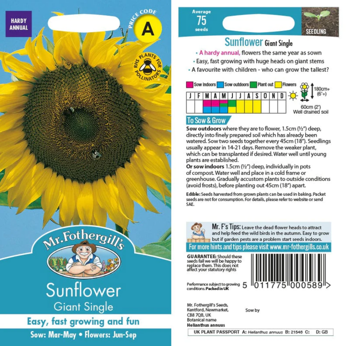 Mr Fothergill's Giant Single Sunflower Seeds