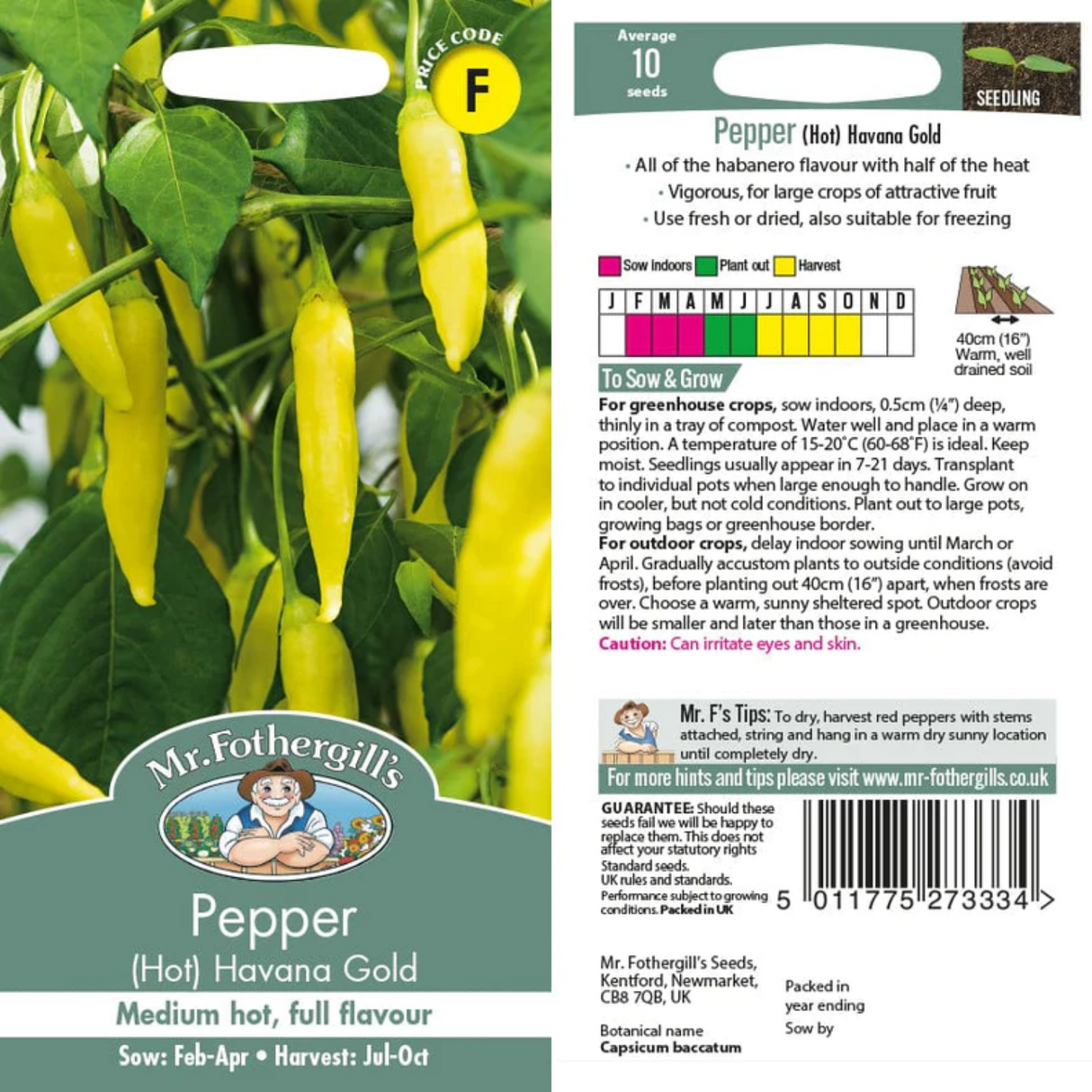 Mr Fothergill's Hot Havana Gold Pepper Seeds