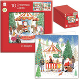 Giftmaker Whimsical Christmas Market Scene Square Christmas Cards 2 Designs - Pack of 10