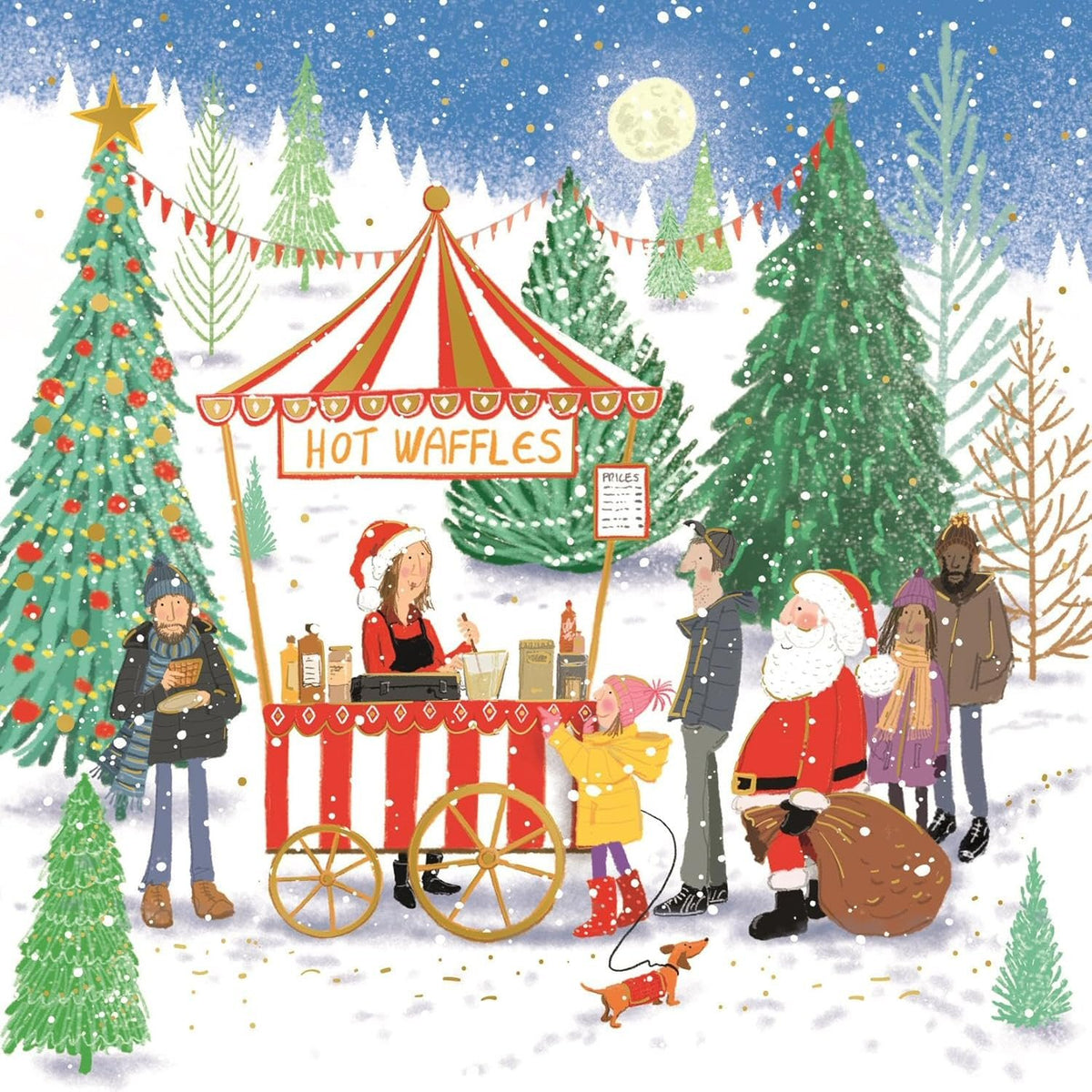 Giftmaker Whimsical Christmas Market Scene Square Christmas Cards 2 Designs - Pack of 10
