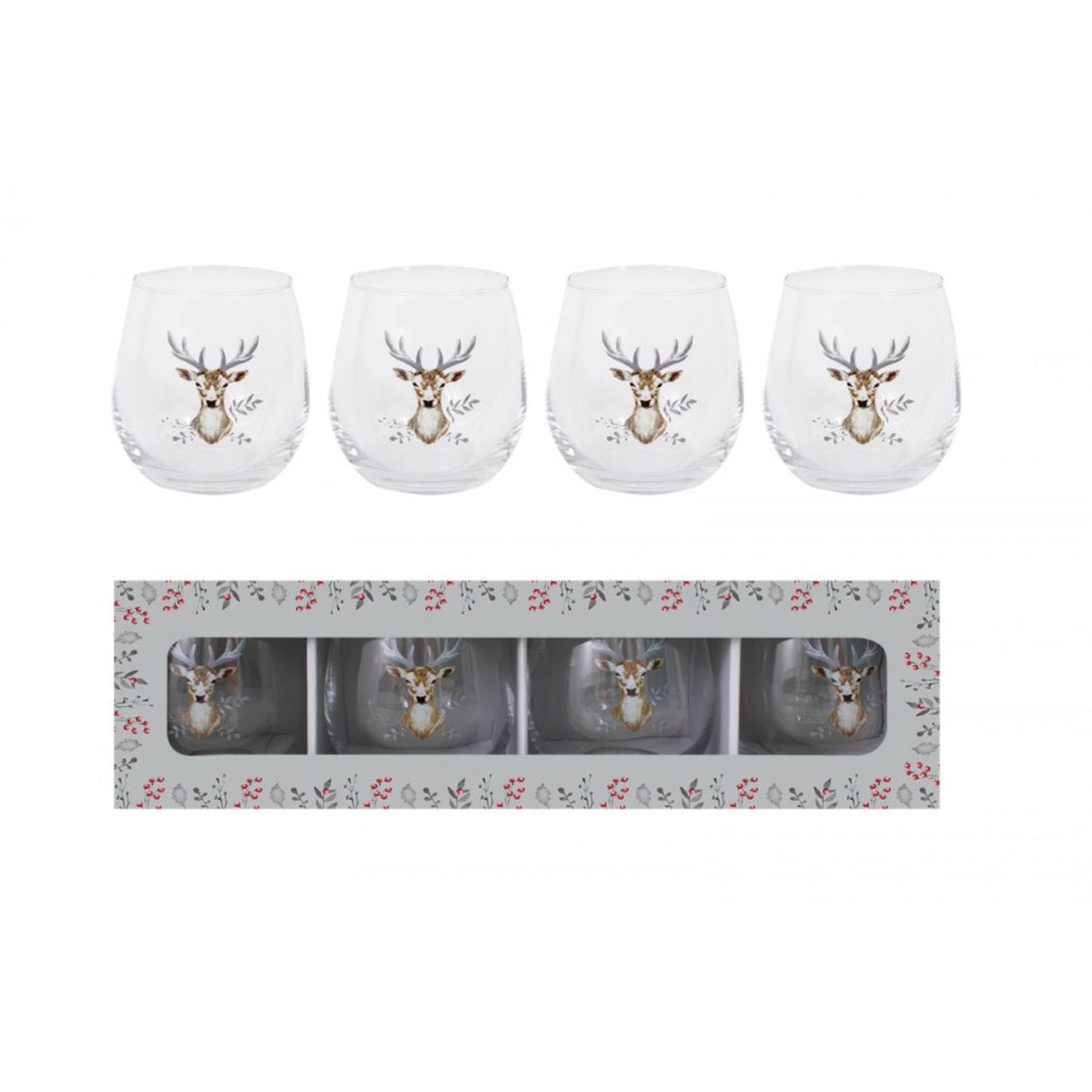RSW Christmas Stag Drinking Glasses - Set of 4