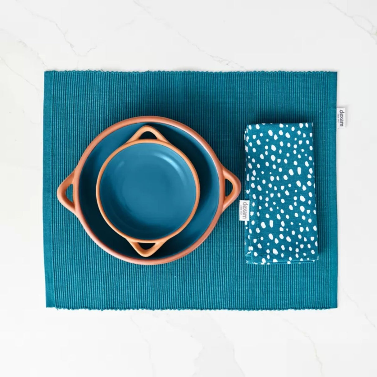 Dexam 45cm Ink Blue Recycled Cotton Napkin & Place Mat Set