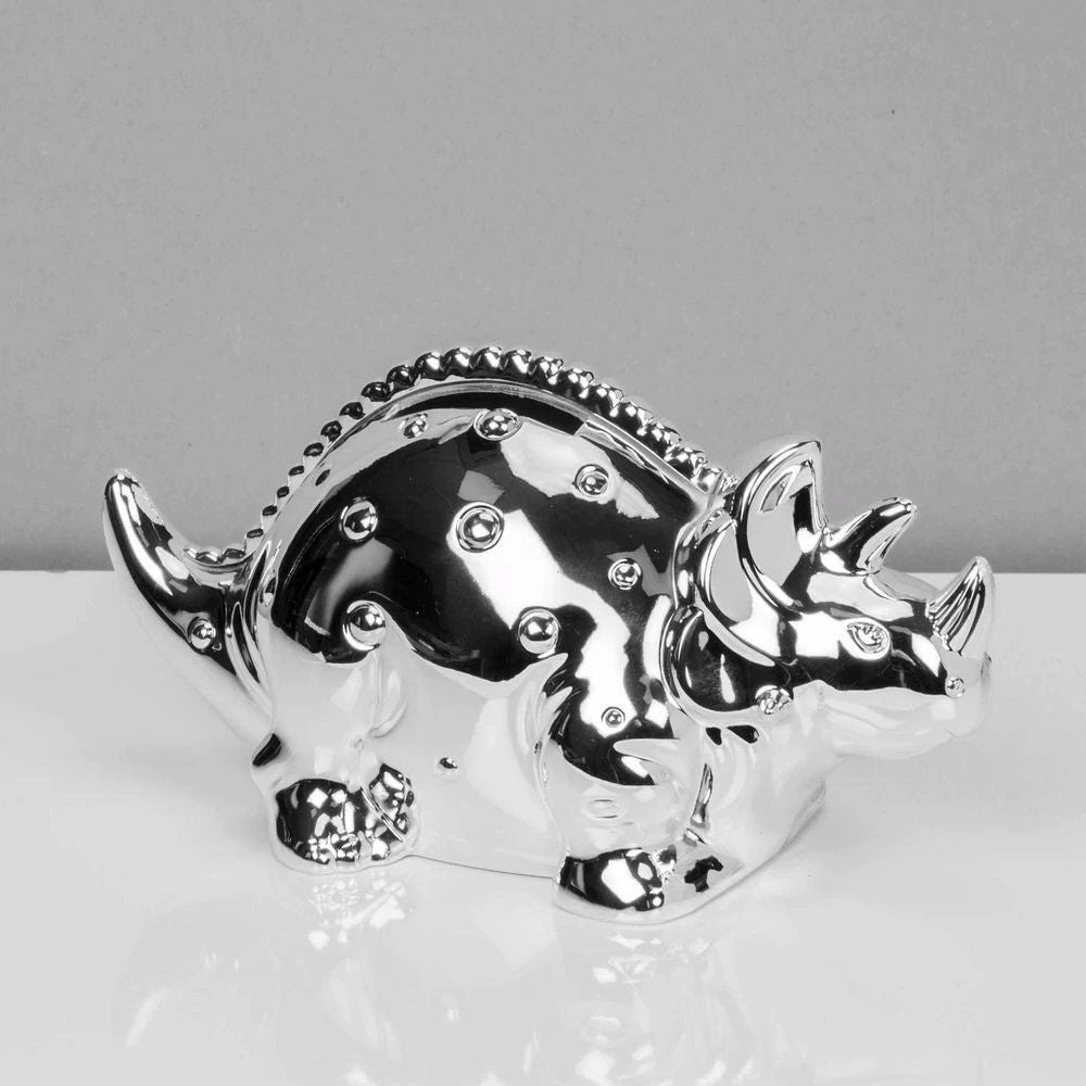 Bambino 16cm Silver Plated Dinosaur Money Box