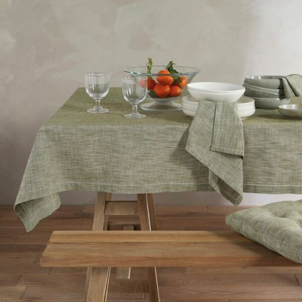 Walton & Co 130cm x 280cm Olive Green Chambray Tablecloth