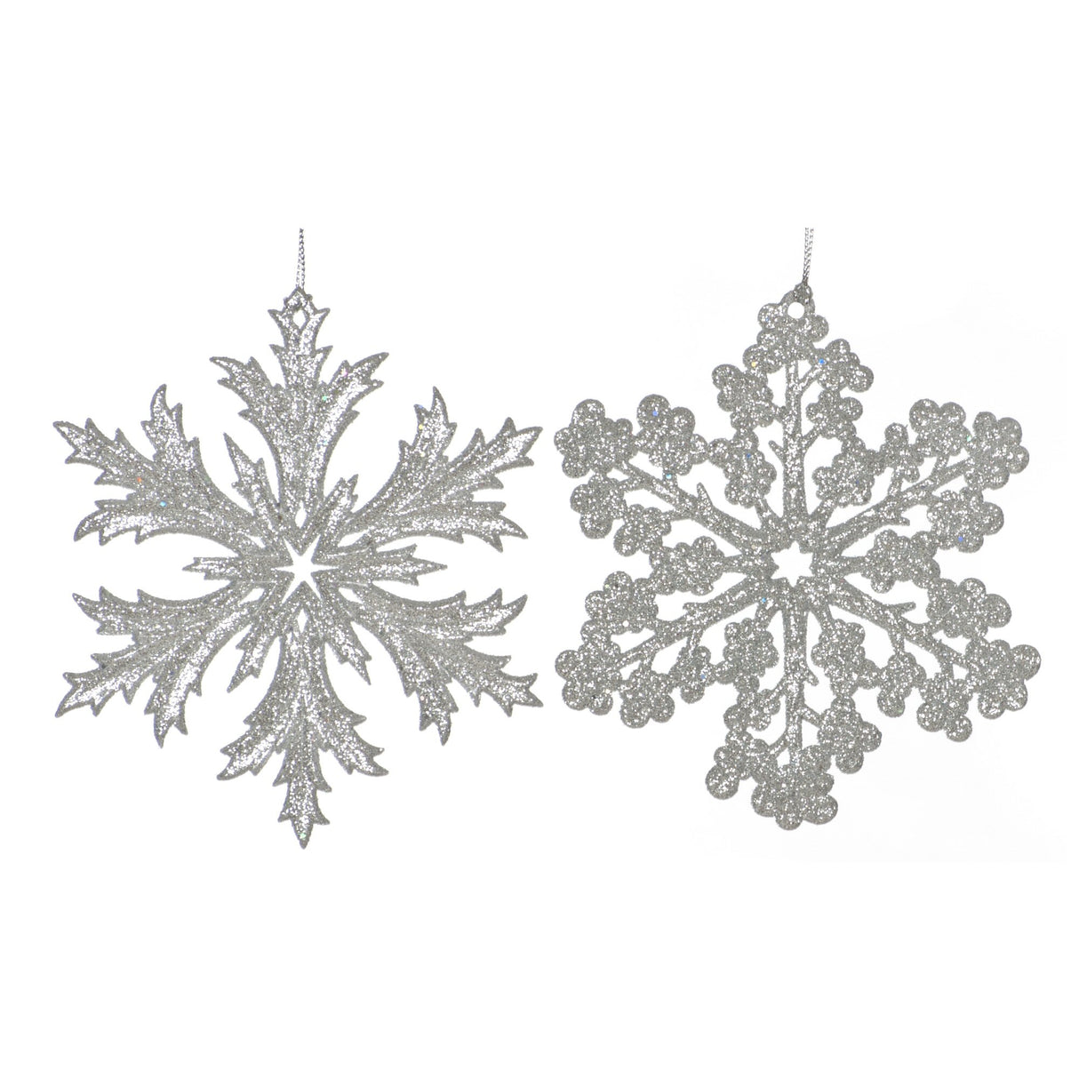 Festive 12cm Silver Glitter Snowflake Decoration (Choice of 2)