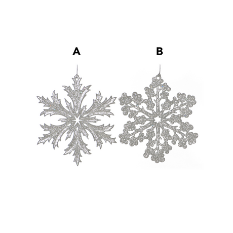 Festive 12cm Silver Glitter Snowflake Decoration (Choice of 2)