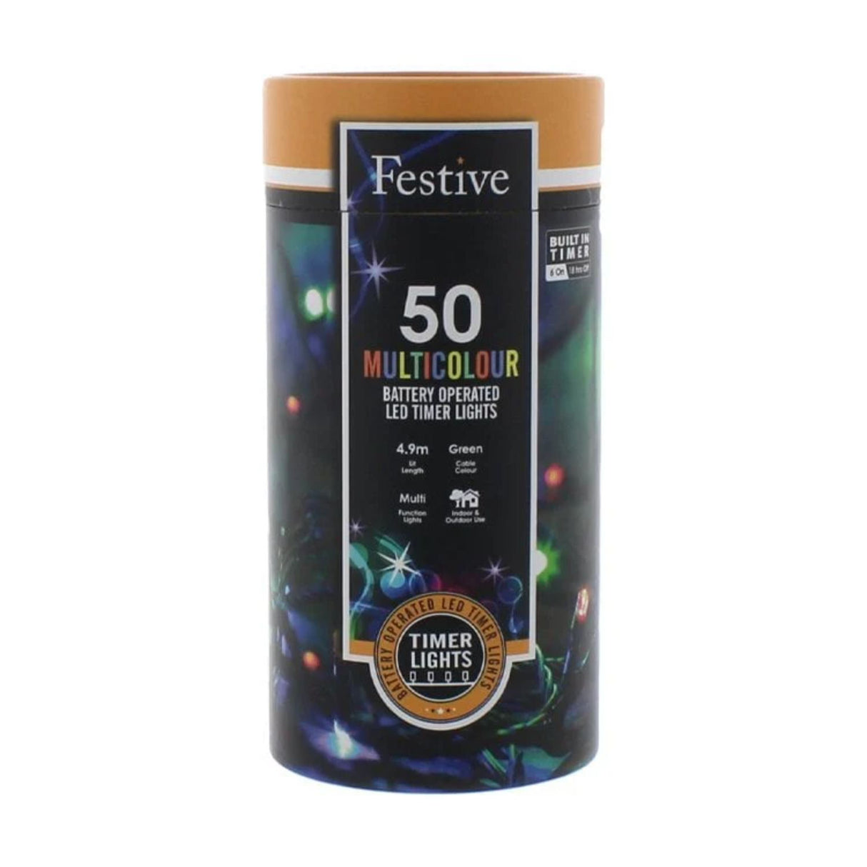 Festive 50 Multi Colour LED Battery Operated String Lights (4.9m)