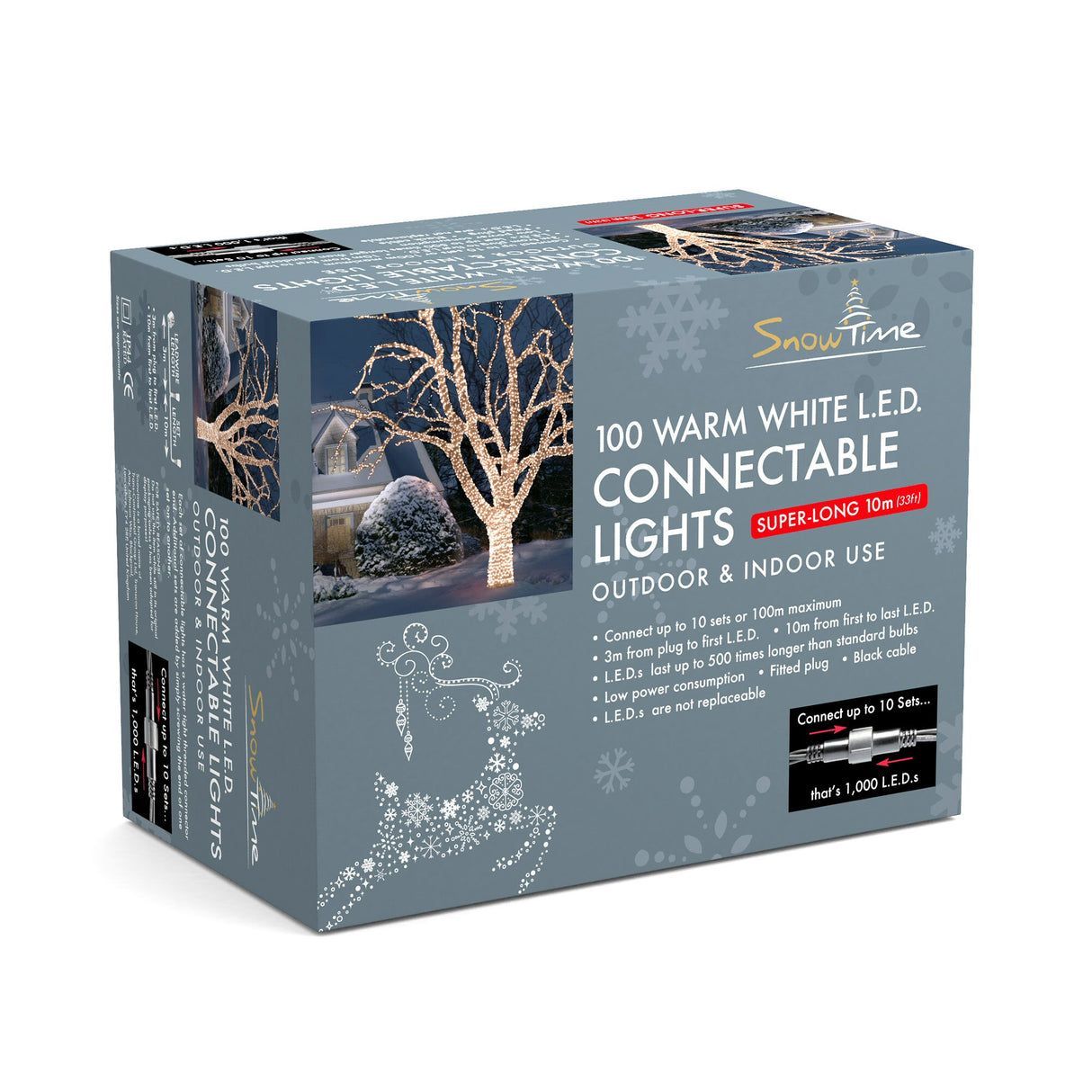 Snowtime 100 Warm White LED Connectable Christmas Lights (10m)
