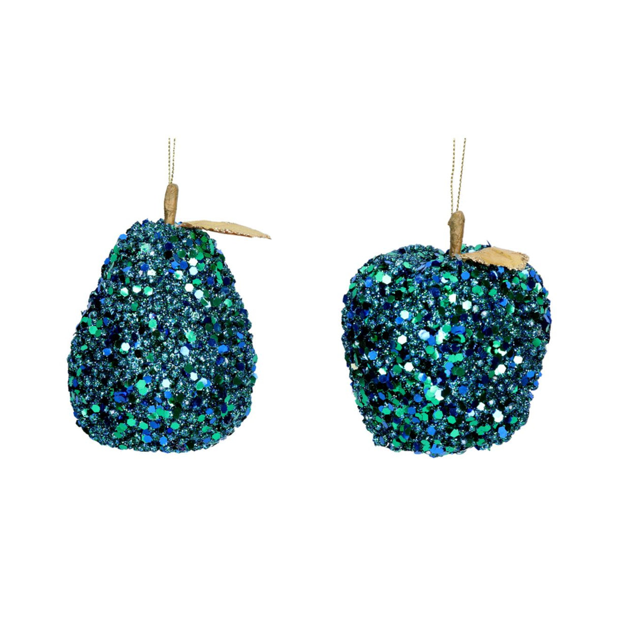 Gisela Graham 9cm Peacock Green Sequin Fruit Decoration (Choice of 2)