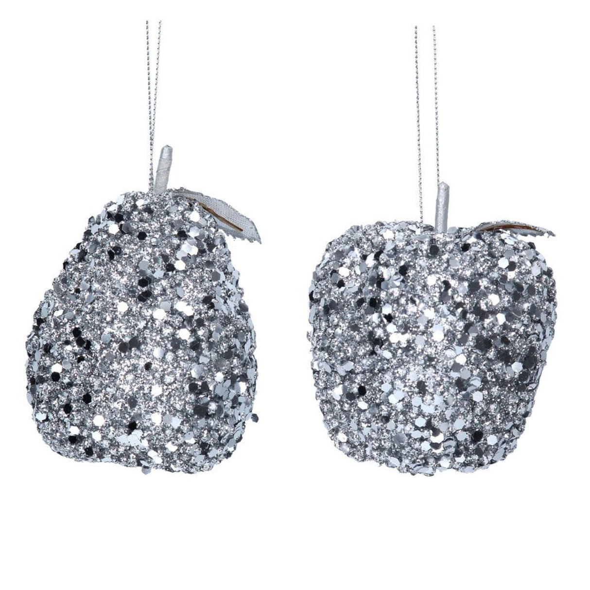 Gisela Graham 9cm Sequin Fruit Decoration - Silver - (Choice of 2)