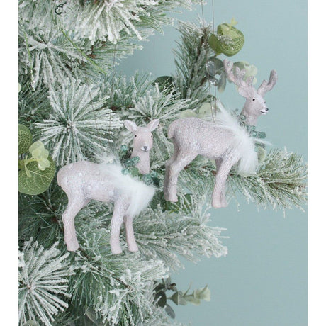 Gisela Graham 8cm Grey Resin Deer With Faux Fur Wreath (Choice of 2)