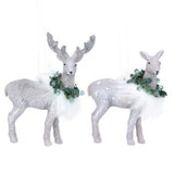 Gisela Graham 8cm Grey Resin Deer With Faux Fur Wreath (Choice of 2)