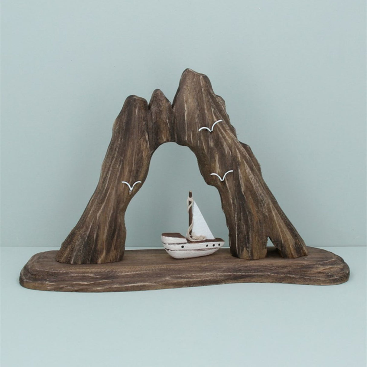 Gisela Graham 32cm Rustic Wood Sail Boat in Cove Ornament