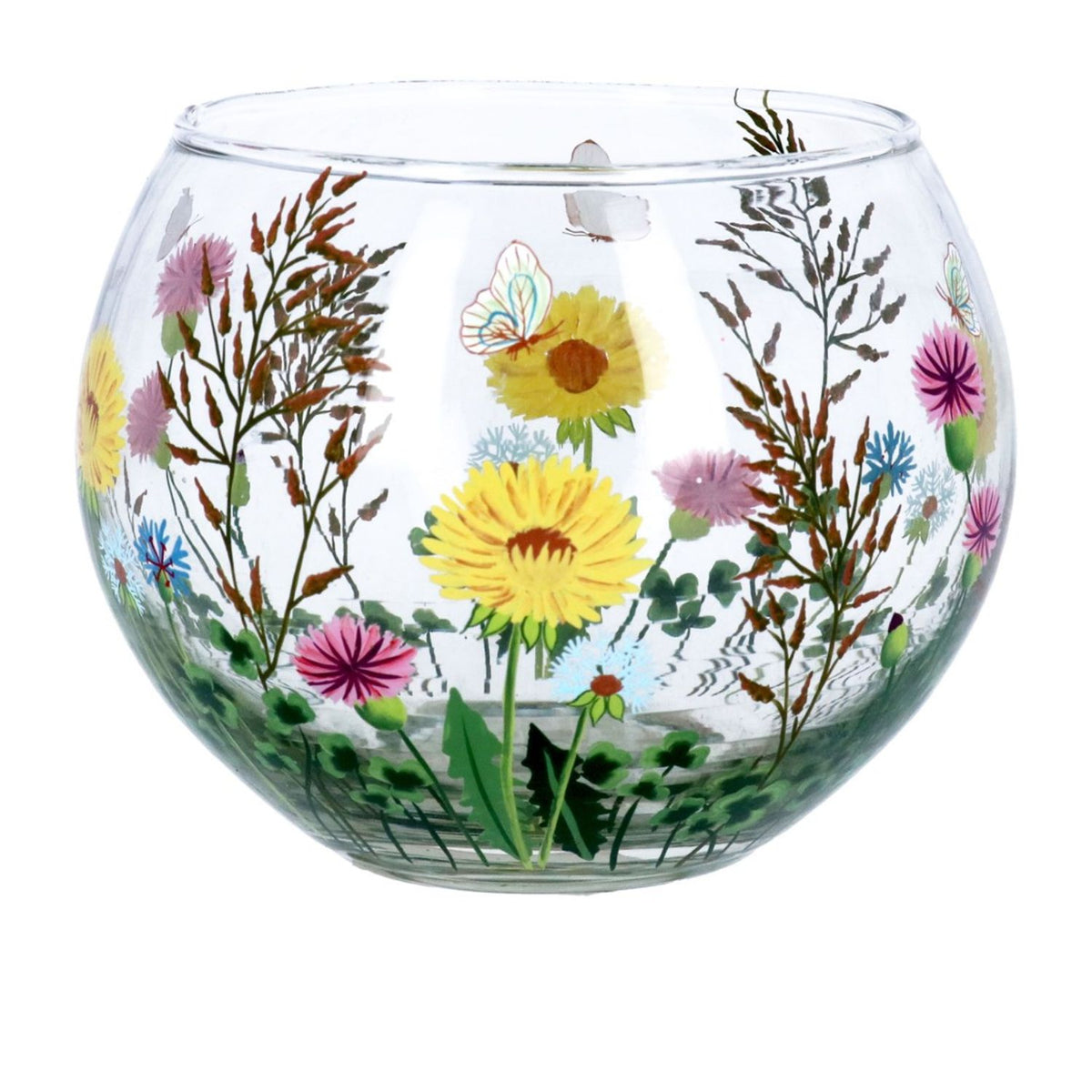 Gisela Graham Floral Meadow Round Glass Candle Holder – Old Railway ...