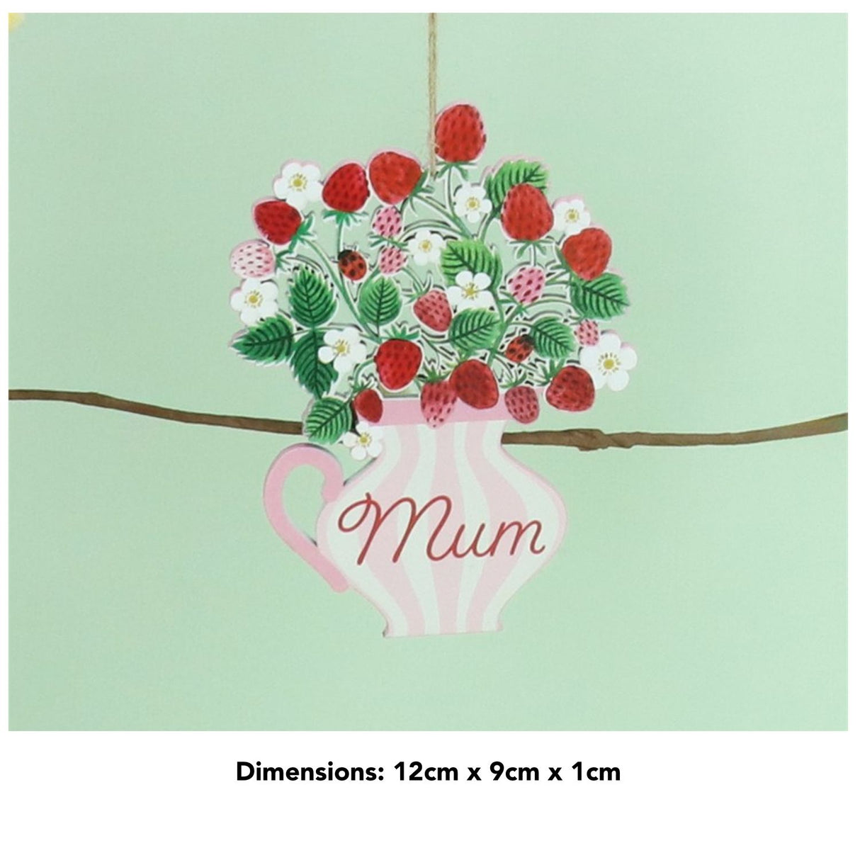 Gisela Graham 12cm Wooden Strawberries in Vase Mum Decoration