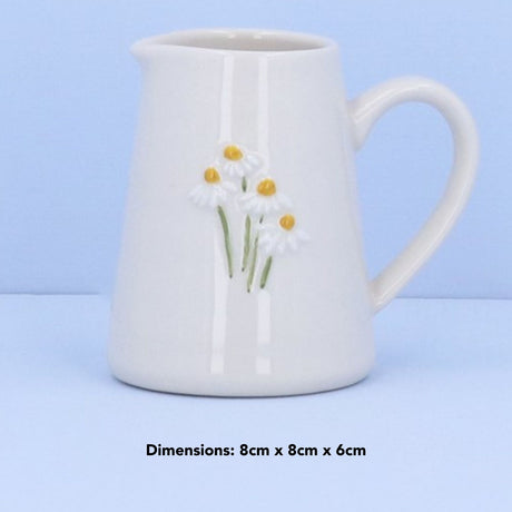 Gisela Graham 8cm White Daisies Stoneware Mini Jug
