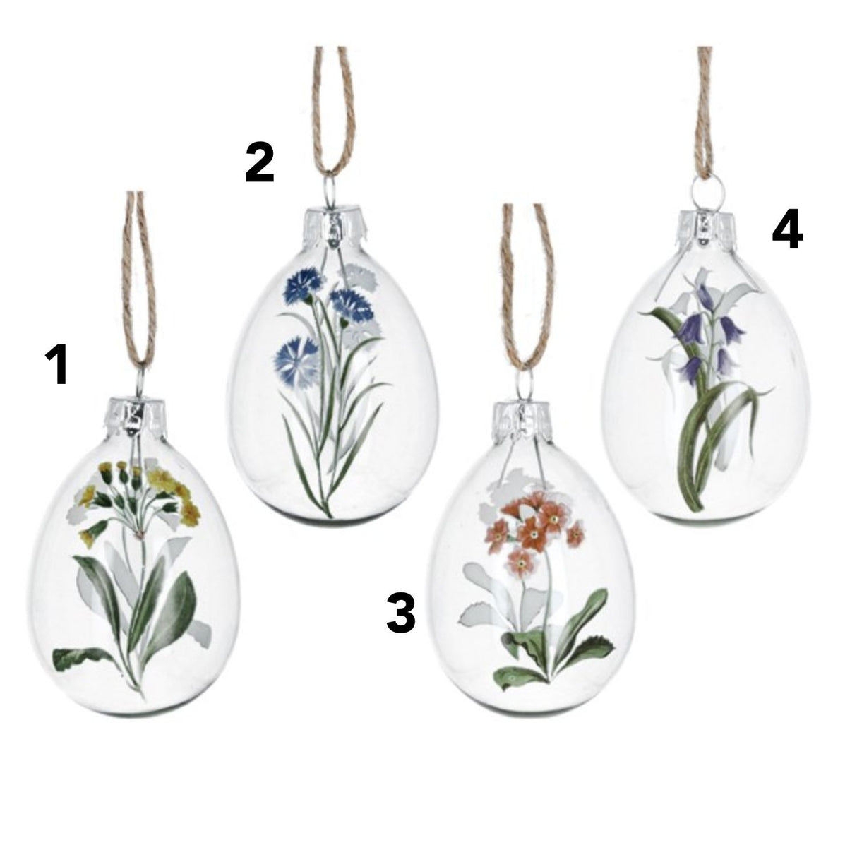 Gisela Graham 7cm Meadow Flowers Clear Glass Egg Hanging Decoration (Choice of 4)