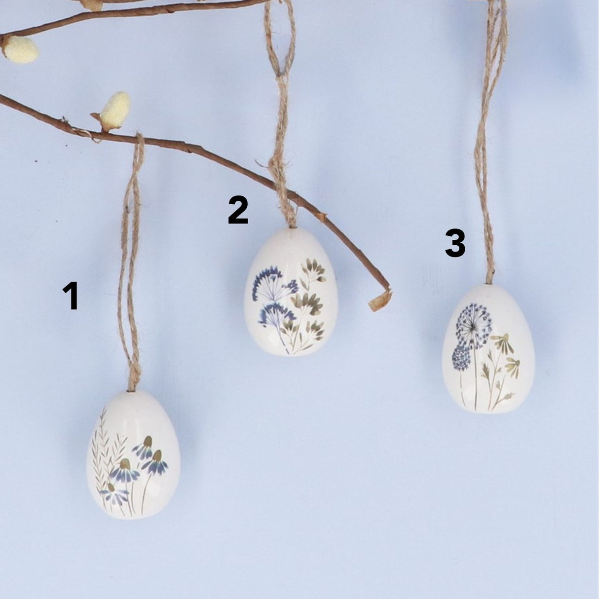 Gisela Graham 5cm Blue Meadow Ceramic Egg Hanging Decoration (Choice of 3)