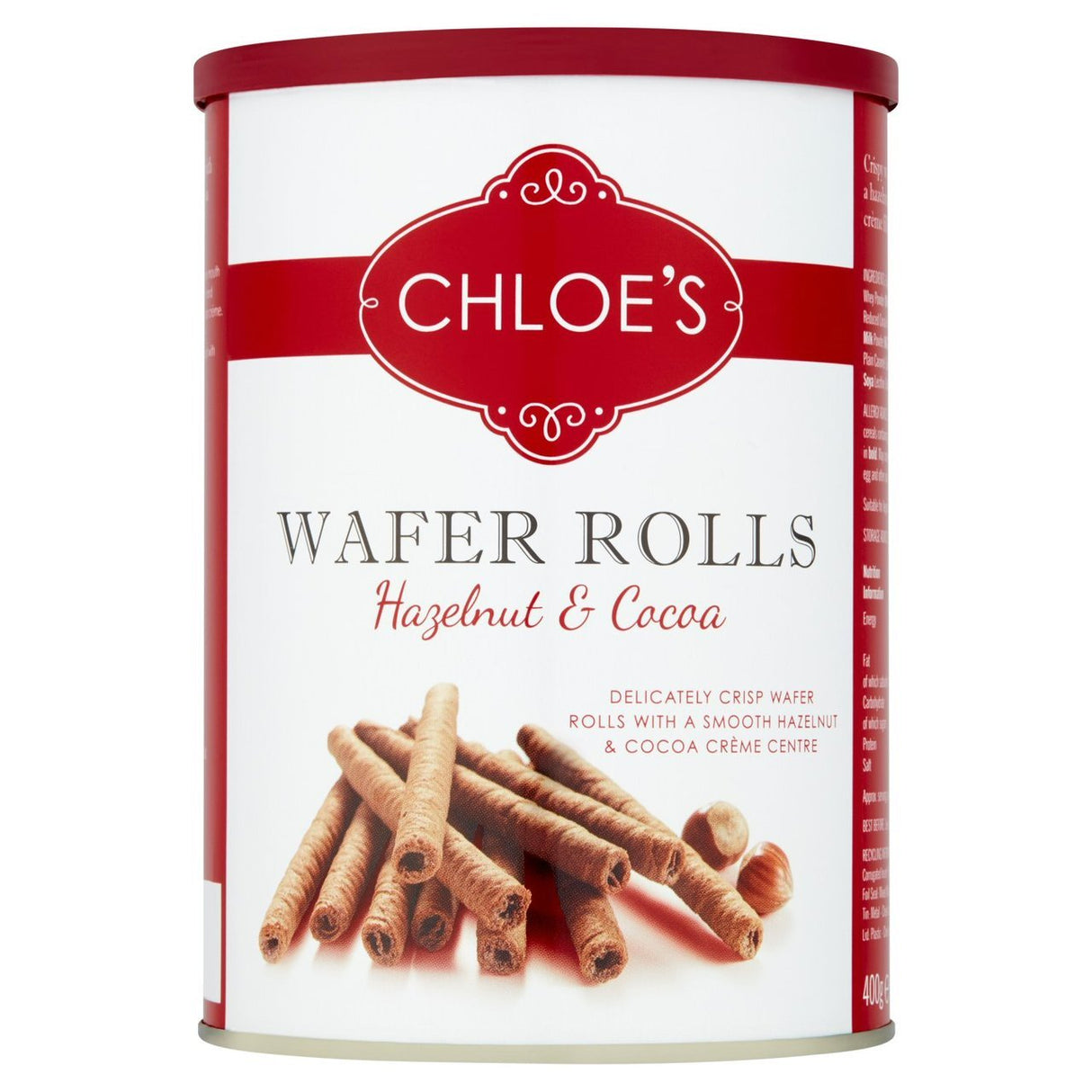 Chloe's 400g Hazelnut & Cocoa Wafer Rolls Tin