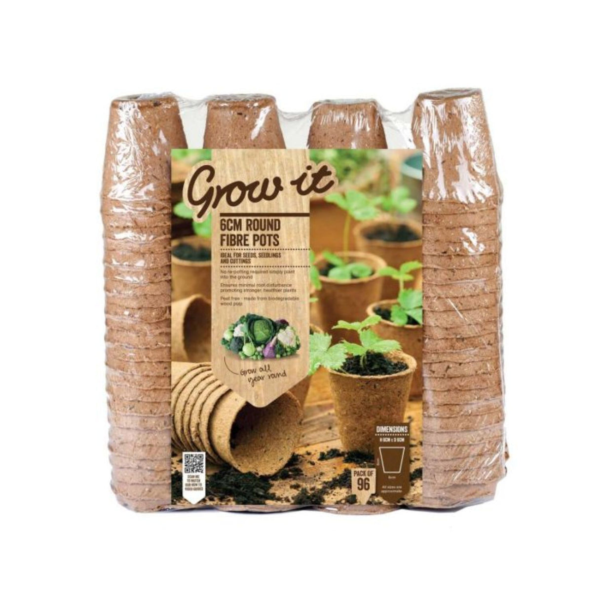 Gro-Sure Round Fibre Pots 6cm (96 Pack)