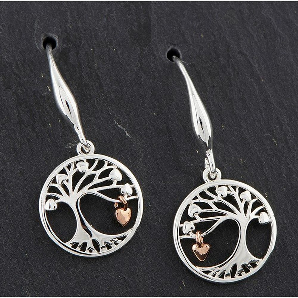 Equilibrium 3cm Two Tone Tree With Dangly Heart Earrings