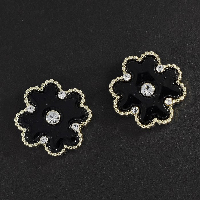 Equilibrium Clover Mother Of Pearl Crystal Gold Plated Earrings Black