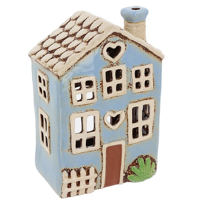 Village Pottery 20cm Blue Heart House Tealight Holder