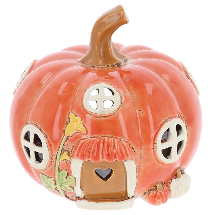 Village Pottery 15cm Pumpkin House Tealight *