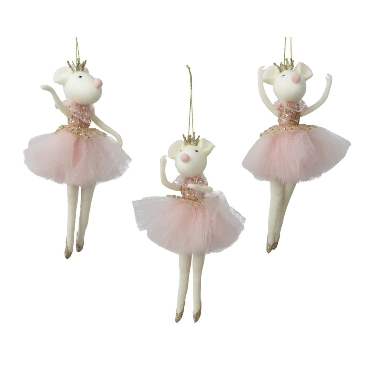 Decoris Polyester Ballerina Mouse with Gold Crown - Pink - (Choice of 3)